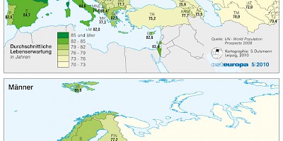 Karte: Europa: Lebenserwartung der 2010 bis 2015 Geborenen