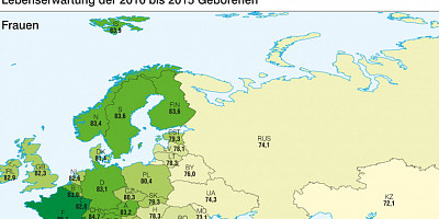 Karte: Europa: Lebenserwartung der 2010 bis 2015 Geborenen