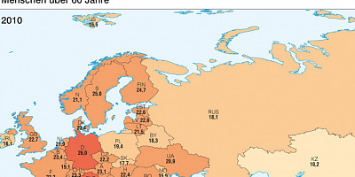 Karte: Europa: Menschen über 60 Jahre – 2010 und 2050