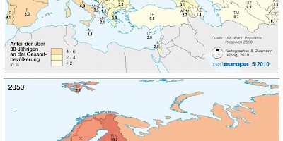 Karte: Europa: Menschen über 80 Jahre – 2010 und 2050