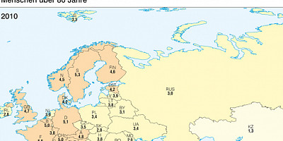 Karte: Europa: Menschen über 80 Jahre – 2010 und 2050