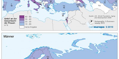 Karte: Europa: Allein lebende Menschen über 60 Jahre