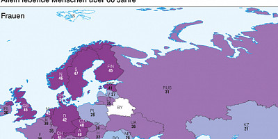 Karte: Europa: Allein lebende Menschen über 60 Jahre
