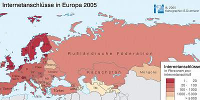 Karte: Europa: Internetanschlüsse 2005