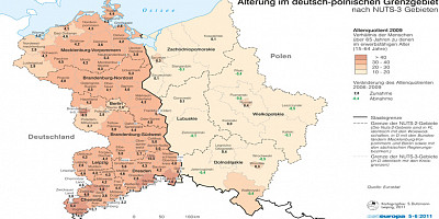 Karte: Deutsch-polnisches Grenzgebiet: Bevölkerungsalterung