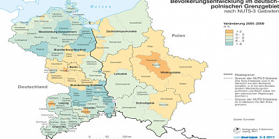 Karte: Deutsch-polnisches Grenzgebiet: Bevölkerungsentwicklung
