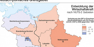 Karte: Deutsch-polnisches Grenzgebiet: Wirtschaftskraft und Migration