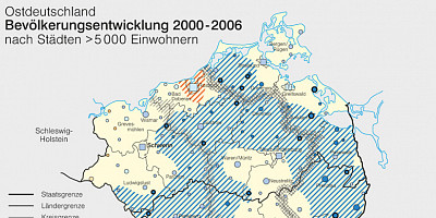 Karte: Ostdeutschland: Bevölkerungsentwicklung 2000–2006