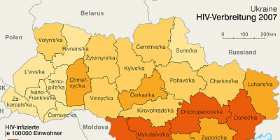Karte: Ukraine: HIV-Verbreitung