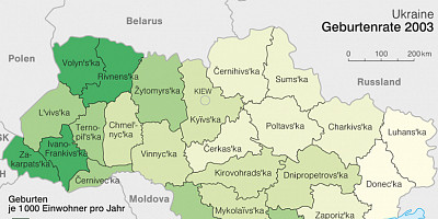 Karte: Ukraine: Geburten- und Sterberate