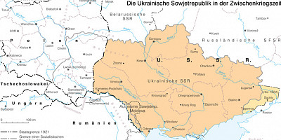 Karte: Die Ukrainische Sowjetrepublik in der Zwischenkriegszeit