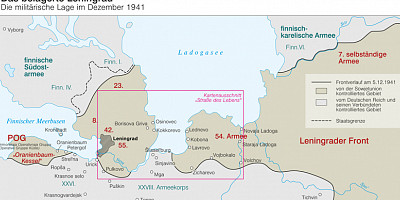 Karte: Das belagerte Leningrad. Die militärische Lage im Dezember 1941