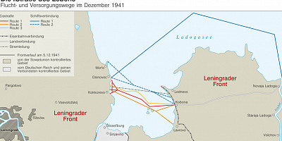 Karte: Die "Straße des Lebens" – Flucht- und Versorgungswege im Dezember 1941