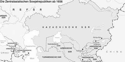 Karte: Die zentralasiatischen Sowjetrepubliken ab 1936