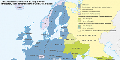 Karte: Die Europäische Union 2011 (EU-27), Beitrittskandidaten, Nachbarschaftspartner und EFTA-Staaten