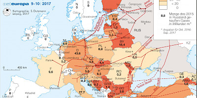 Karte: Europa: Erdgasimport aus Russland
