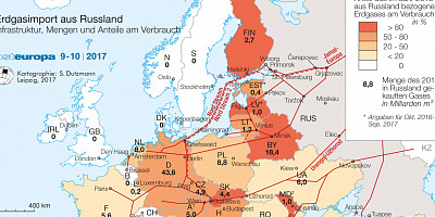 Karte: Europa: Erdgasimport aus Russland