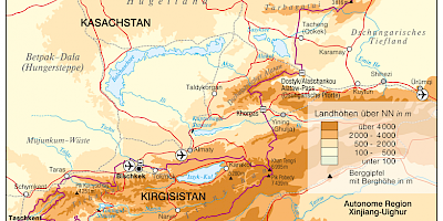 Karte: Zentralasien: Grenzgebiet zu China