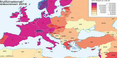 Karte: Europa: Bruttonationaleinkommen 2016