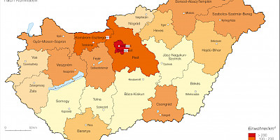 Karte: Ungarn: Bevölkerungsdichte 2016