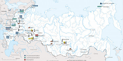 Karte: Russlands Atomsektor: Kraftwerke, Brennelementefabriken, Waffenproduktion (2020)