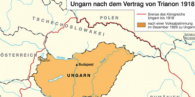 Karte: Ungarn: Nach dem Vertrag von Trianon 1918 und nach den Wiener Schiedssprüchen 1938–1945