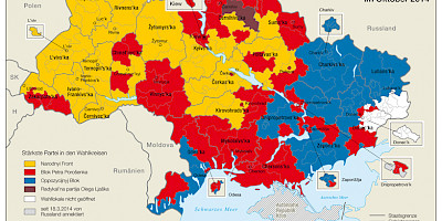 Karte: Ukraine: Parlamentswahlen Oktober 2014 – Stärkste Partei nach Wahlkreisen