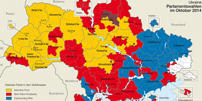 Karte: Ukraine: Parlamentswahlen Oktober 2014 – Stärkste Partei nach Wahlkreisen