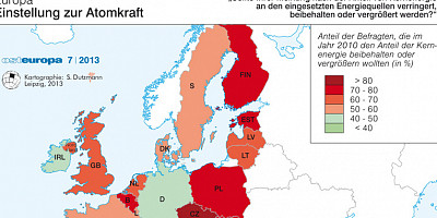 Karte: Europa: Einstellungen zur Atomkraft