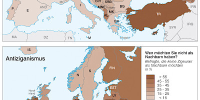 Karte: Europa: Antisemitismus und Antiziganismus