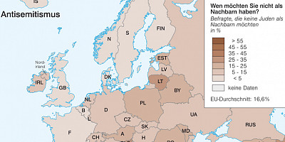 Karte: Europa: Antisemitismus und Antiziganismus