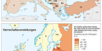 Karte: Europa: Vertrauen in Parteien und Herrschaftsvorstellungen