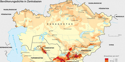Karte: Zentralasien: Bevölkerungsdichte