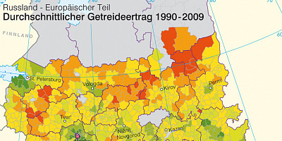 Karte: Westliches Russland: Getreideeintrag 1990-2009