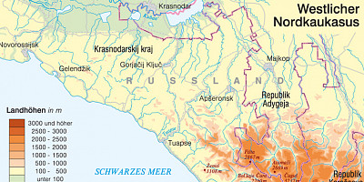 Karte: Sotschi 2014: Topographie Nordkaukasus und Planungen für die Olympischen Spiele