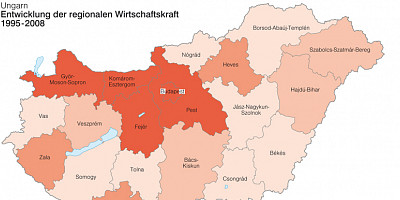 Karte: Ungarn: Regionale Wirtschaftskraft 1995-2008