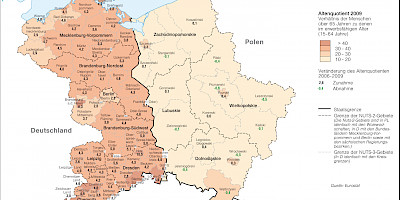 Karte: Alterung im deutsch-polnischen Grenzengebiet