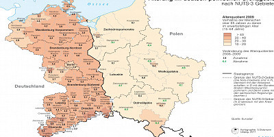 Karte: Alterung im deutsch-polnischen Grenzengebiet