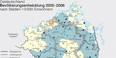 Karte: Ostdeutschland: Bevölkerungsentwicklung 2000–2006