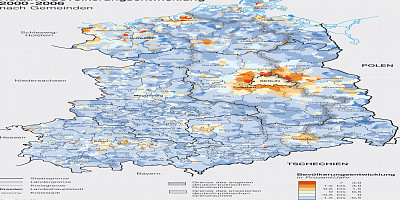 Karte: Ostdeutschland: Relative Bevölkerungsentwicklung 2000–2006