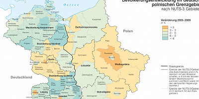 Karte: Bevölkerungsentwicklung im deutsch-polnischen Grenzgebiet