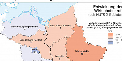Karte: Deutsch-polnisches Grenzgebiet: Migration und Wirtschaftskraft