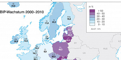 Karte: Europa: BIP-Wachstum und Wirtschaftskrise 2009–2010