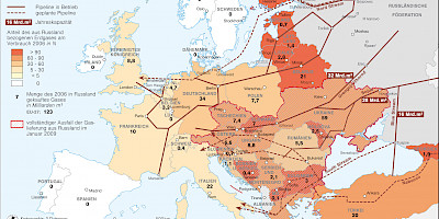 Karte: Europa: Erdgasimporte aus Russland