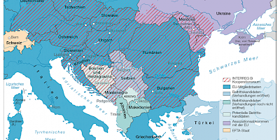 Karte: Donauraum: INTERREG B Kooperationsraum 2014-2020