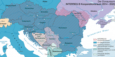 Karte: Donauraum: INTERREG B Kooperationsraum 2014-2020