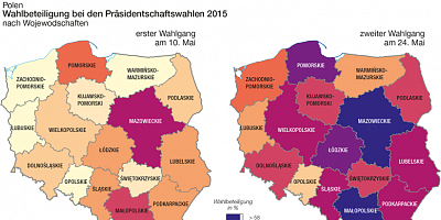 Karte: Polen: Präsidentschaftswahl 2015 – Wahlbeteiligung