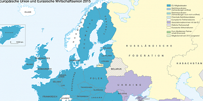 Karte: EU und Eurasische Wirtschaftsunion 2015
