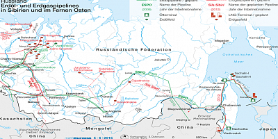 Karte: Pipelines in Sibirien und im Fernen Osten