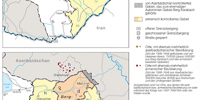 Karte: Berg-Karabach: Regionen, Orte, Grenzen